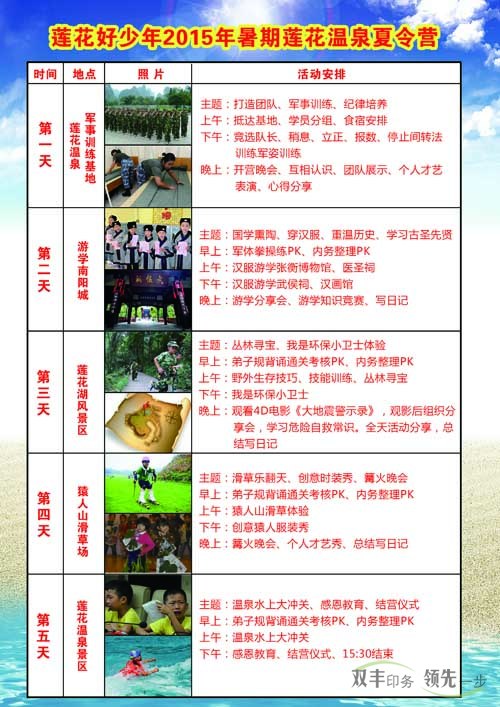 河南印刷廠:蓮花好少年2015年暑假蓮花溫泉夏令營(yíng)