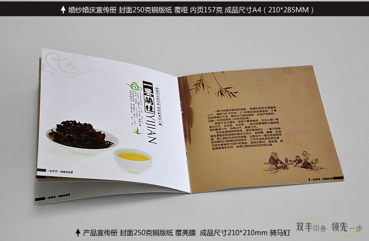 產(chǎn)品宣傳冊 封面250克銅版紙覆亮膜，成品尺寸橫版A4(210*285MM)